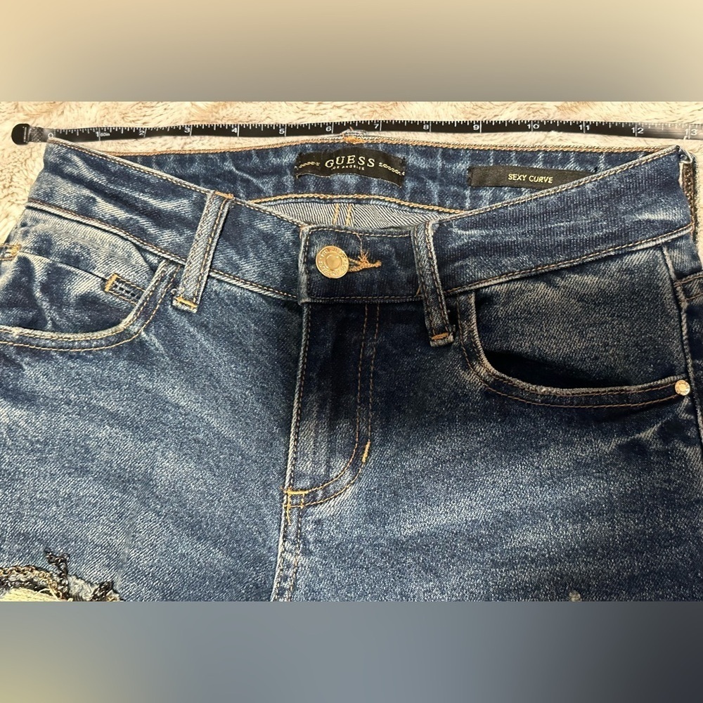 Guess Dark Blue Sexy Curve Distressed with Chains Jeans - Picture 9 of 16